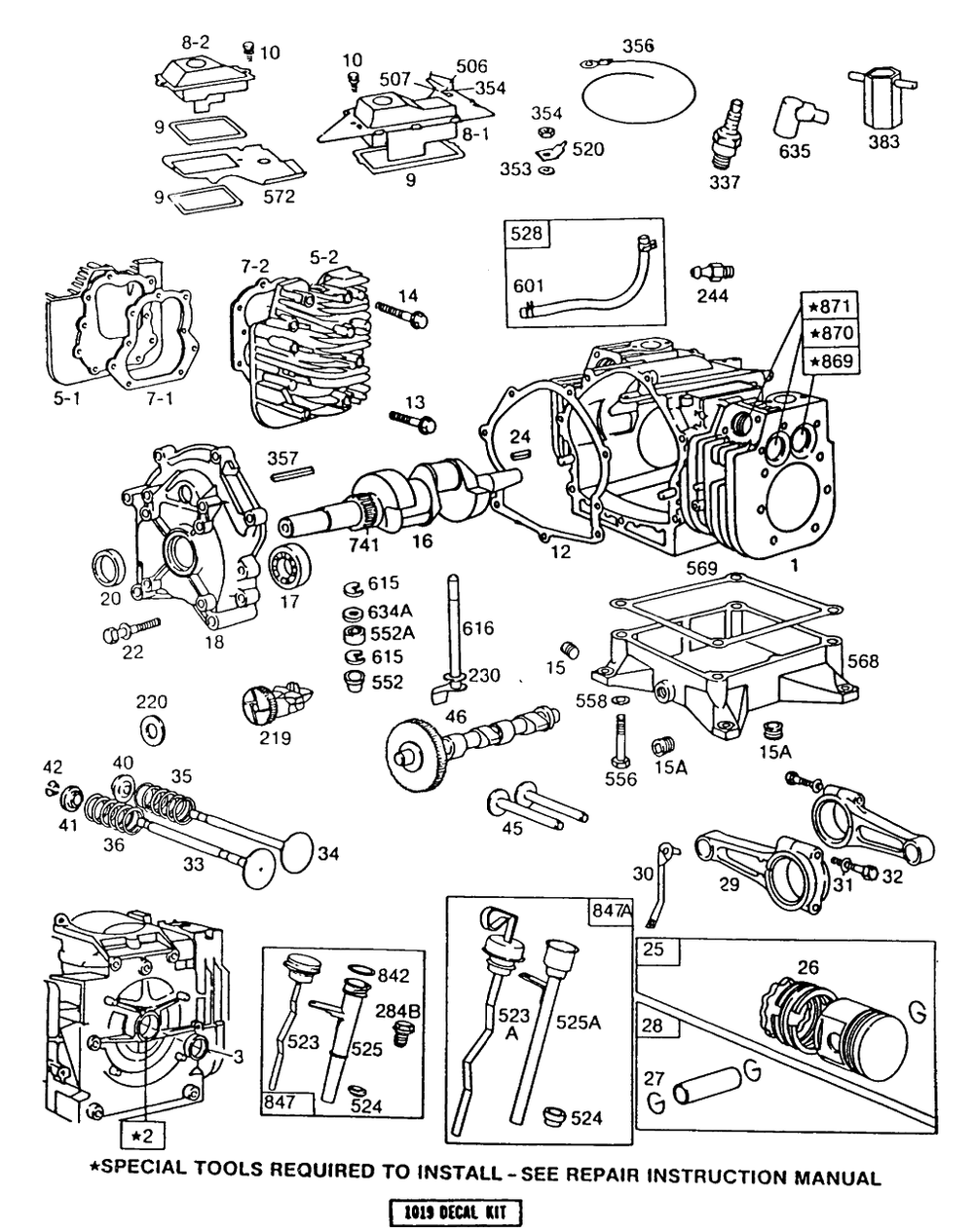 Cylinder,cylinder Heads,psiton Diagram and Parts List for 400437-0121-XX  Briggs and Stratton Engine